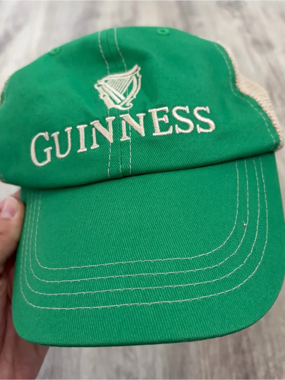 Guinness Trucker Mesh Snapback Hat Baseball Cap Draught Stout Beer Green Beige